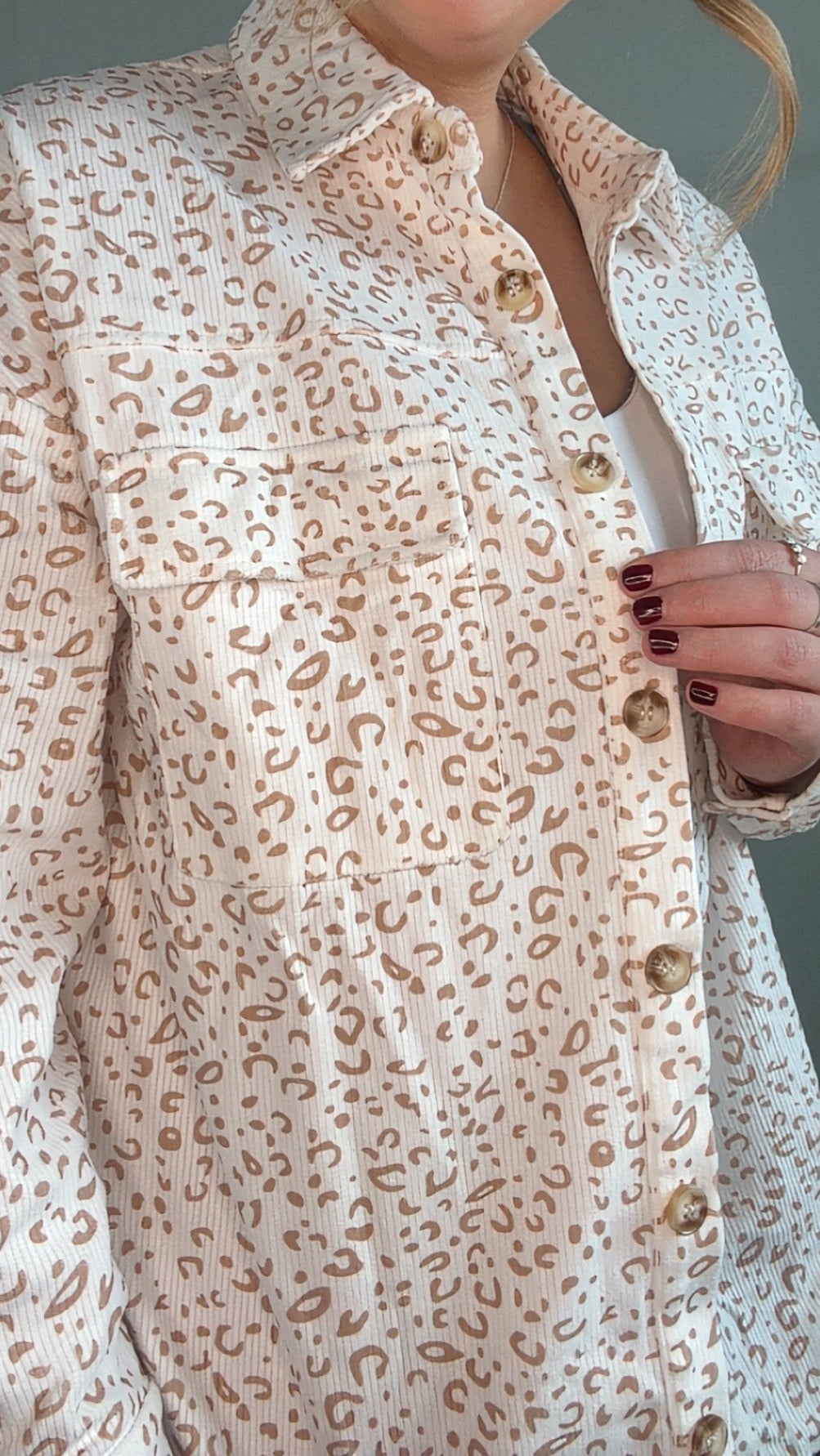 Caramel Corduroy Leopard Button Up
