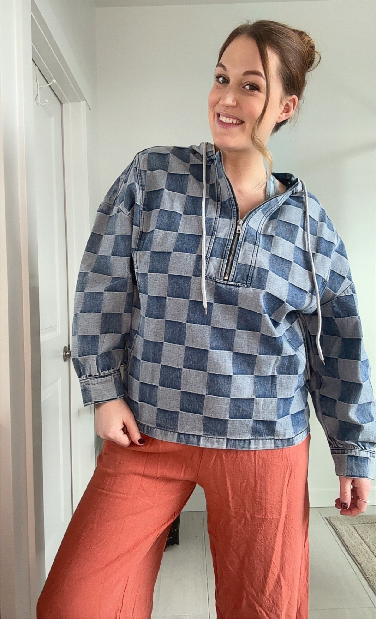 Paint Me Blue Checkered Hoodie