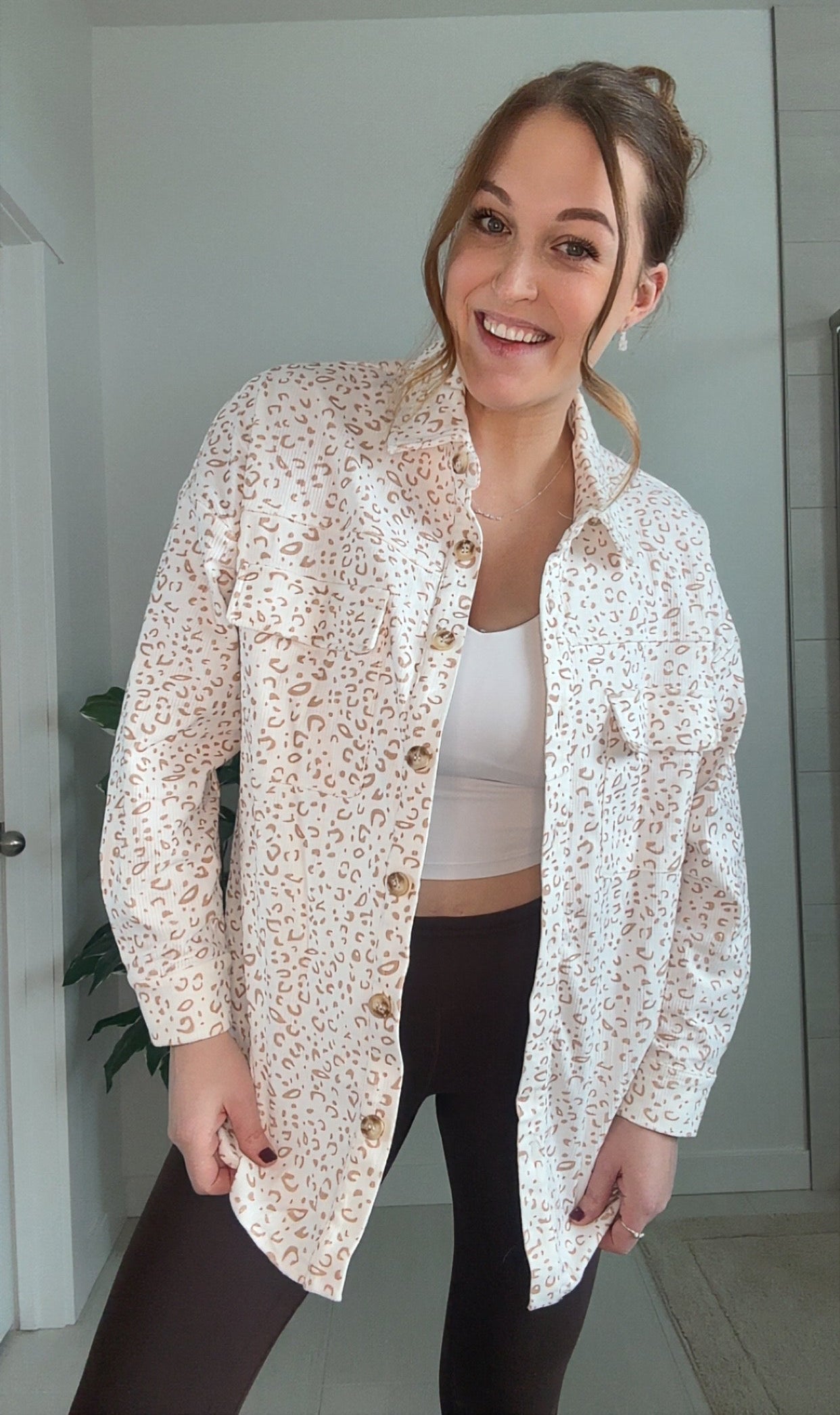 Caramel Corduroy Leopard Button Up