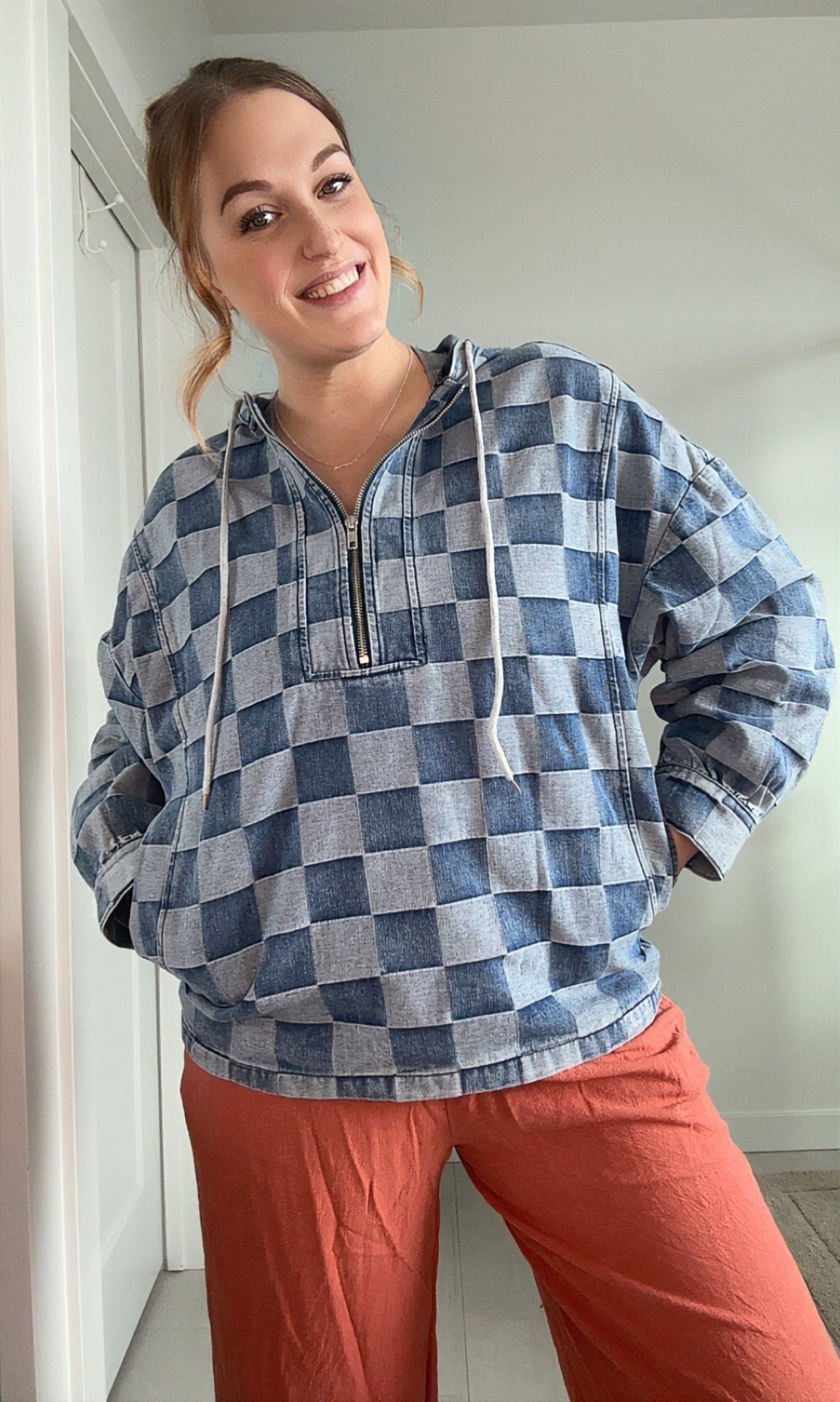 Paint Me Blue Checkered Hoodie