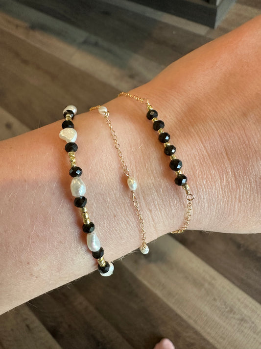 Obsidian Pearl Trio Bracelet