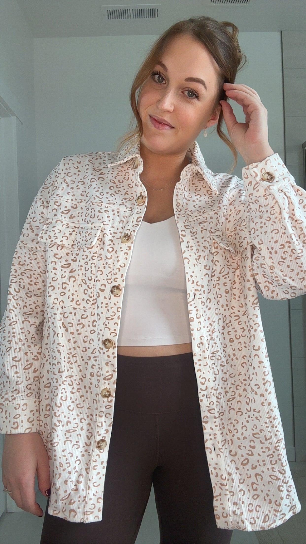 Caramel Corduroy Leopard Button Up
