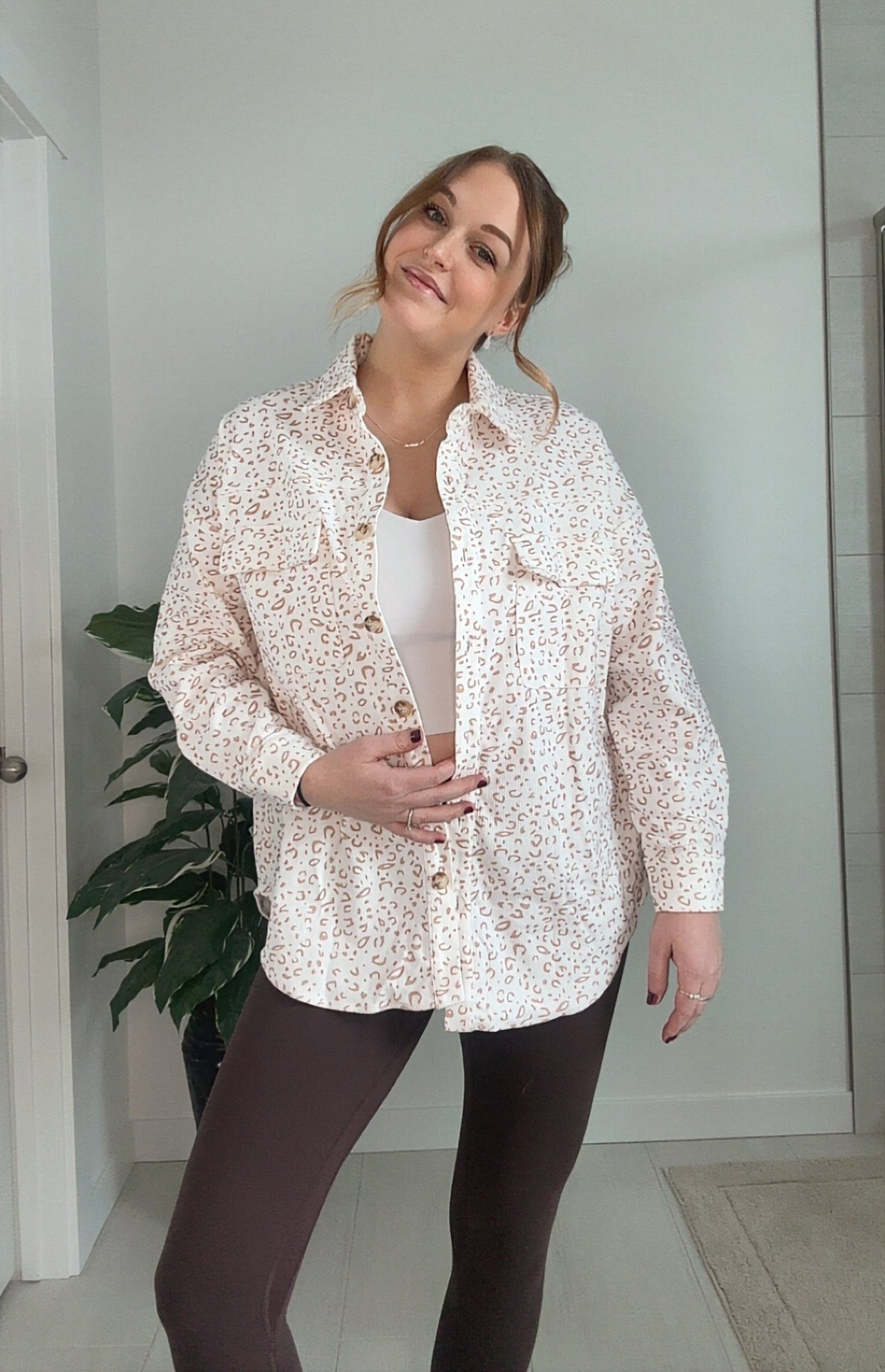 Caramel Corduroy Leopard Button Up